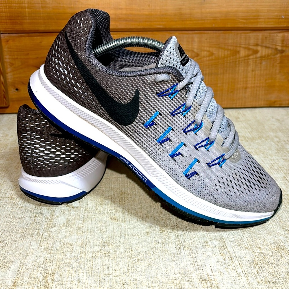 Nike Mens "Zoom Pegasus 33" Running Shoes  - Gray/Blue Sz. 7.5